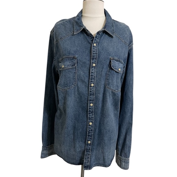 Lucky Brand Tops - New LUCKY BRAND Womens Washed Denim Snap Front Button Down Shirt Large